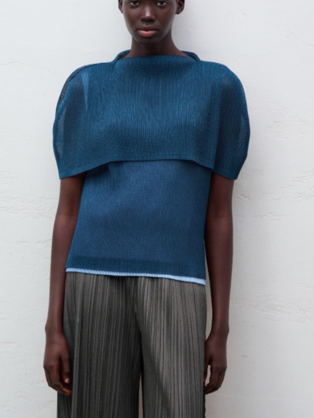 Pleats Please Issey Miyake August Tatami Top Marine Blue